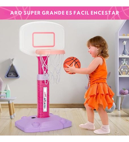 Juego Canasta Baloncesto Ajustable Para Niños 1-5 Años Rosa - Imagen 5