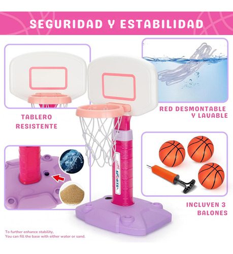 Juego Canasta Baloncesto Ajustable Para Niños 1-5 Años Rosa - Imagen 4