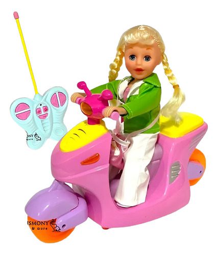 Muñeca Moto Control Remoto, Luces Sonidos Scooter Accesorios