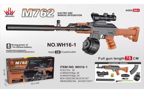 Rifle Eléctrico Automático Ak-4 Bolas De Hidrogel Recargable - Imagen 7