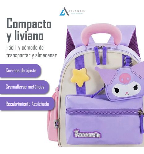 Morral Infantil Diseño Curomi Mochila Niños Liviana 30 Cm Lila Curomi - Imagen 3