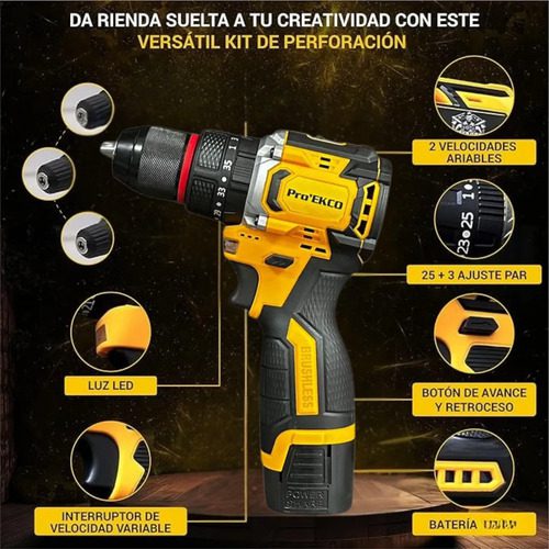 Taladro Percutor Inalámbrico 36v 2 Baterías +kit Perforación - Imagen 11