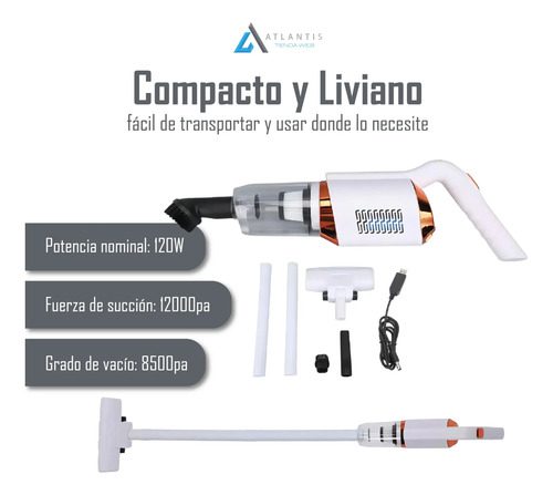 Aspiradora Vertical Inalámbrica 120w 600ml Recargable Blanca Blanco 8.4 - Imagen 4