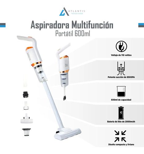 Aspiradora Vertical Inalámbrica 120w 600ml Recargable Blanca Blanco 8.4 - Imagen 6