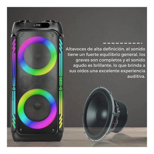 Altavoz Bluetooth Portátil 8 Pulgadas Micrófono Luces Led Rg Negro 110v - Imagen 5