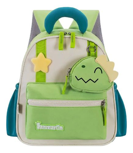 Morral Escolar Infantil Diseño Dino Mochila  Liviana 30cm Verde Dino