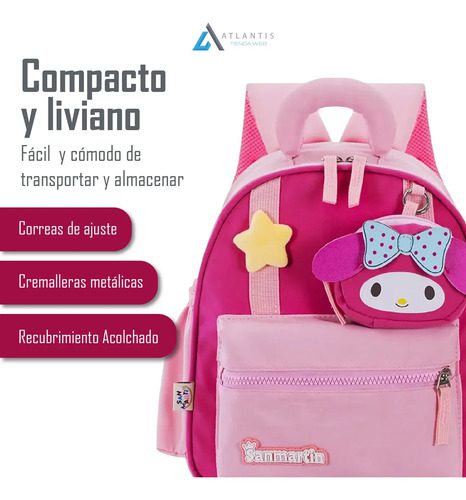 Morral Escolar Infantil My Melody Mochila Liviana 30cm Rosa Rosa Morral Escolar Malody - Imagen 3