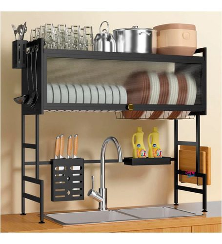 Escurridor Platos Cocina Gabinete Organizador Loza Secaplato Negro - Imagen 6