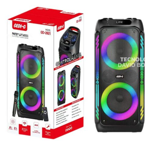 Altavoz Bluetooth Portátil 8 Pulgadas Micrófono Luces Led Rg Negro 110v